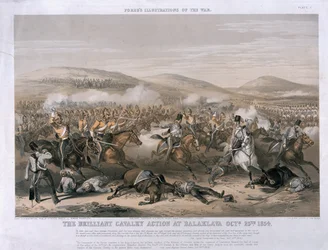 The Brilliant Cavalry Action at the Battle of Balaclava, October 25th 1854 (engraved by Edmund Walker, published 1854)